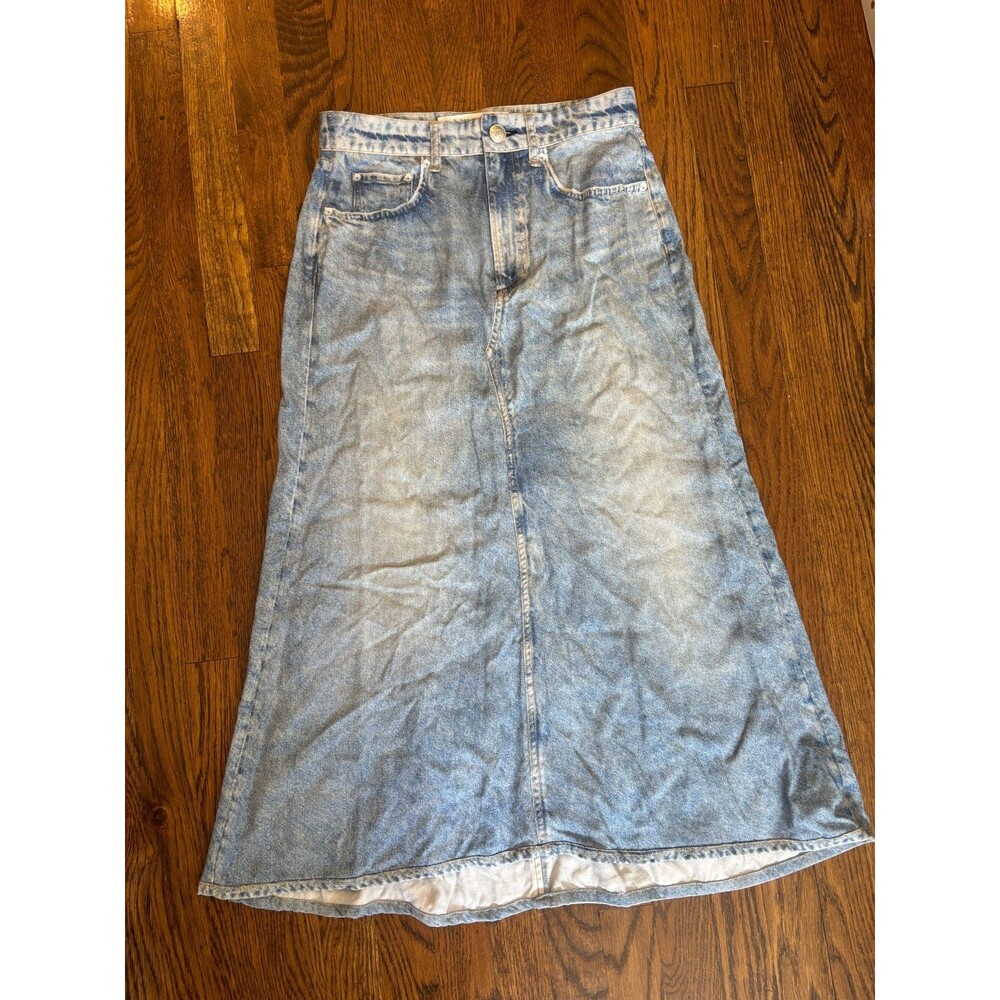Rag & Bone Tulip Liquid Miramar Faux Denim Women Midi Skirt Size 26 Illusion